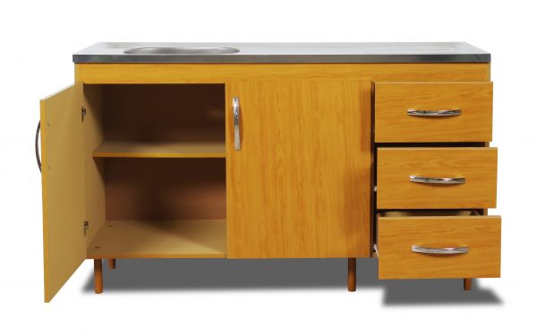 Juego de muebles de cocina 1,40 mt: bajo + mesada acero + alacena