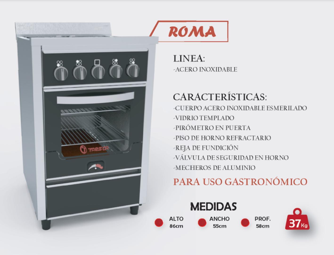Cocina Industrial y familiar de 55 cm con sistema multigas. Modelo "Roma", de Taesca. - Imagen 3