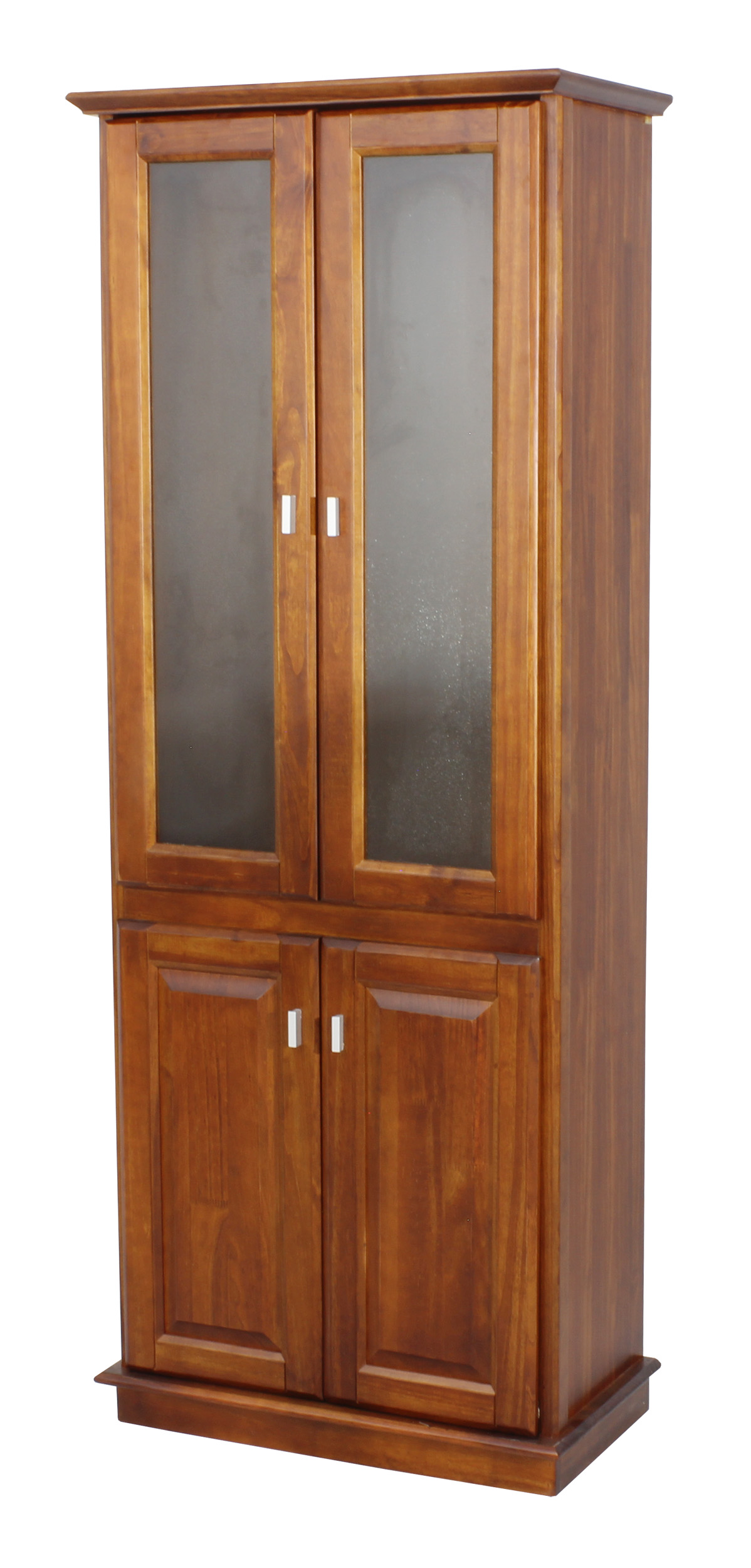 Modular multiuso de 70 cm. De madera lustrada, con puertas de vidrio y  estantes. Despensero Cod. «1902», de Mobilia.