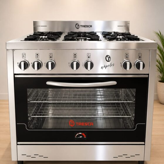 Cocina Industrial de 6 hornallas, 90 cm de ancho con sistema multigas. Modelo "Napoles", de Taesca.
