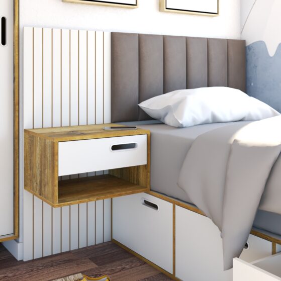 Mesa de luz flotante "NM25". Línea Nordic, de La Esperanza.