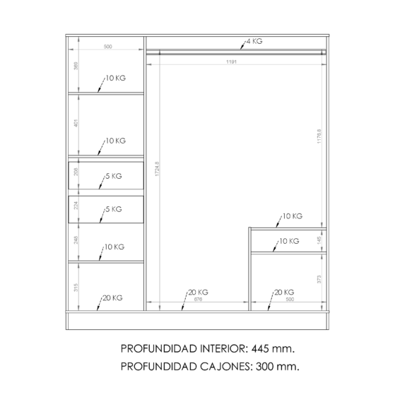 Placard de 2 puertas corredizas, de 174 cm. Blanco. Cód. "PLO180" de Dielfe. - Imagen 5