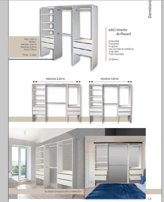 Interior de placard extensible de 165 a 225 cm. Ideal departamentos nuevos o para renovaciones. - Imagen 2