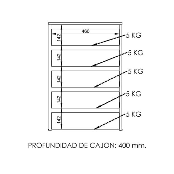 Cajonera 5 cajones, chifonier moderno. Cód. "CPD5C" de Dielfe. - Imagen 4