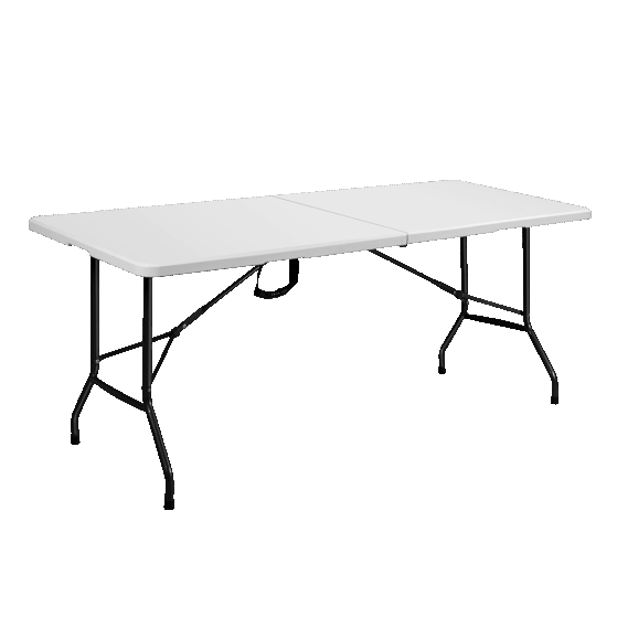 Mesa plegable Plástica 180 x 75 cm con Tapa Blanca Lisa. Más liviana, con Patas de acero. Modelo "NZK180S".