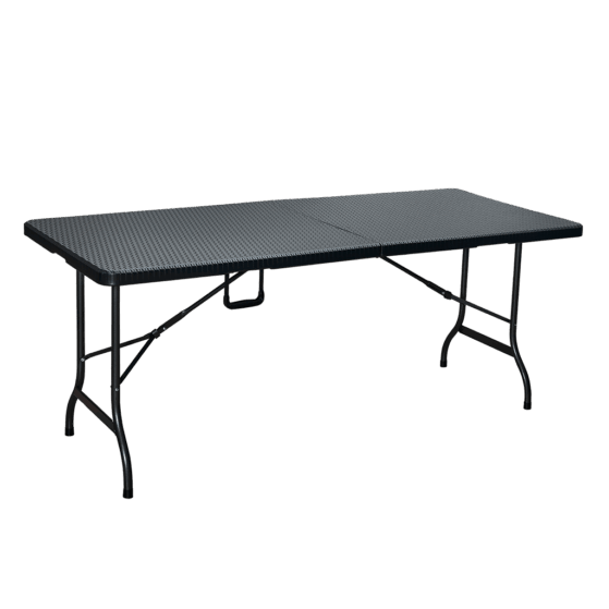 Mesa plegable Plástica 150 x 90 cm Negra. Patas de acero. Modelo "RZK150"