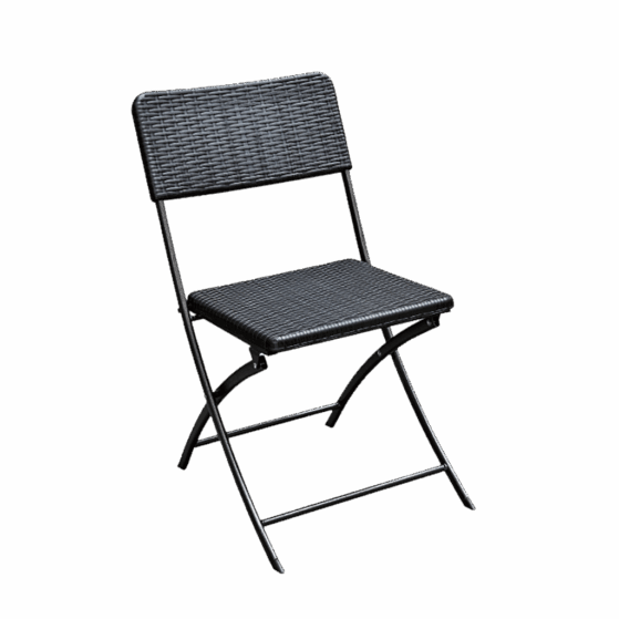 Silla plegable ultra liviana, de caño con asiento y respaldo de plástico negro. Modelo: "YC-041".