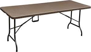 Mesa plegable Plástica 180 x 75 cm Marrón simil madera. Patas de acero. Modelo "SZK180"