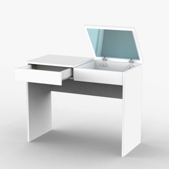 Escritorio Tocador Camarin blanco, con espejo en tapa trampa y cajón. De Dielfe.
