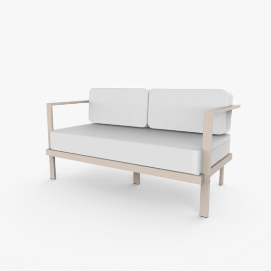 Sillón de exterior e interior metálico de 2 cuerpos, extra resistente con almohadones. Caños Blanco Vison o Negro. Línea Outdoor, de Dielfe.