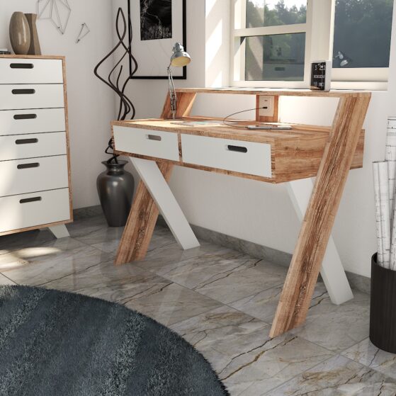 Escritorio con USB y alzada. "N31" de 120 cm. Línea Nordic, de La Esperanza.