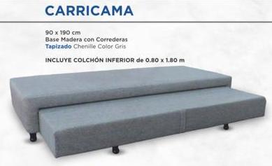 Carricama de 90 x 190 cm. Con Base de Madera con Correderas, Tapizado Chenille Color Gris. No incluye el colchón superior. De Deseo.